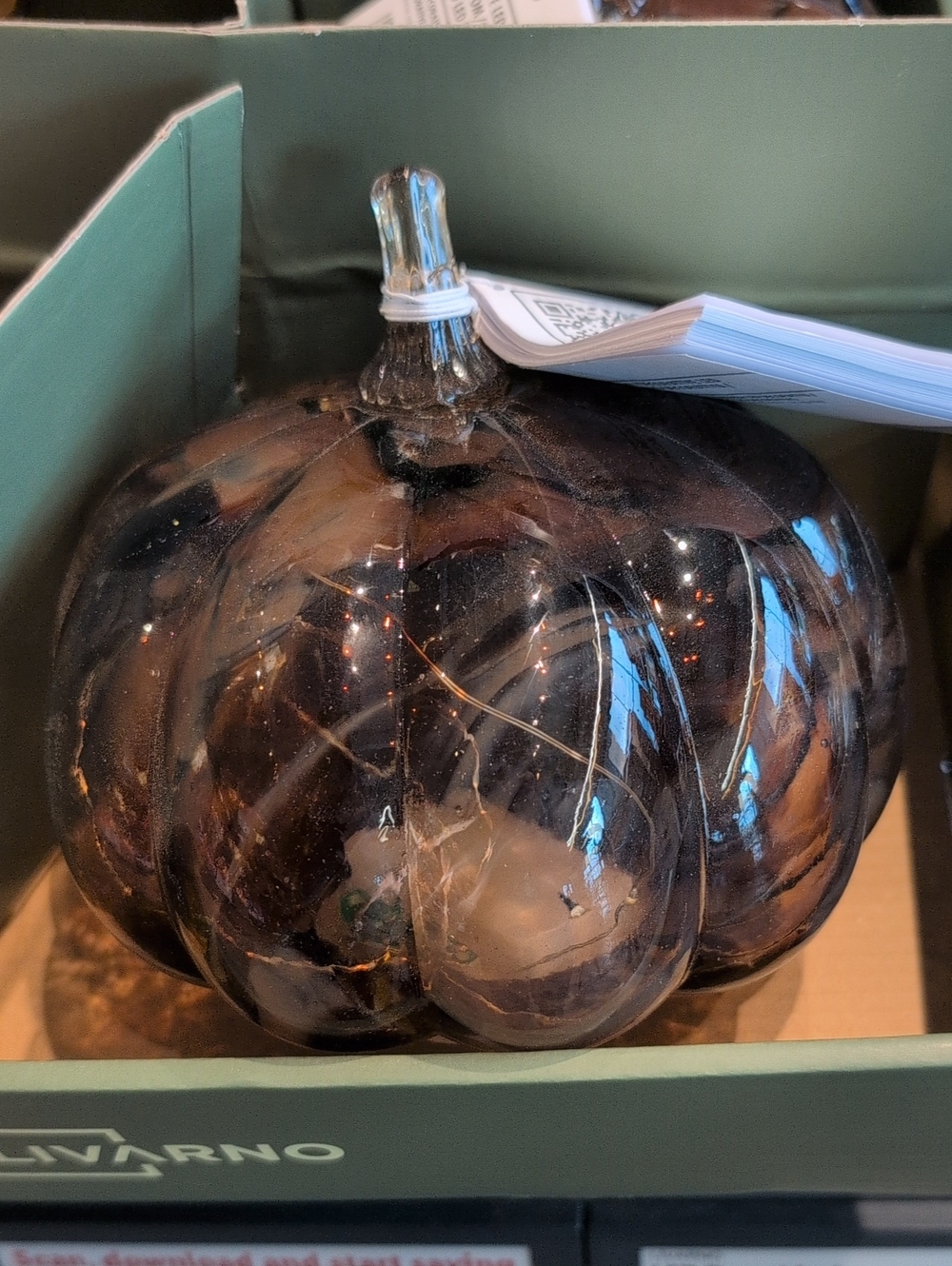Decorative Glass Pumpkin - Brown Swirl Accent With Light